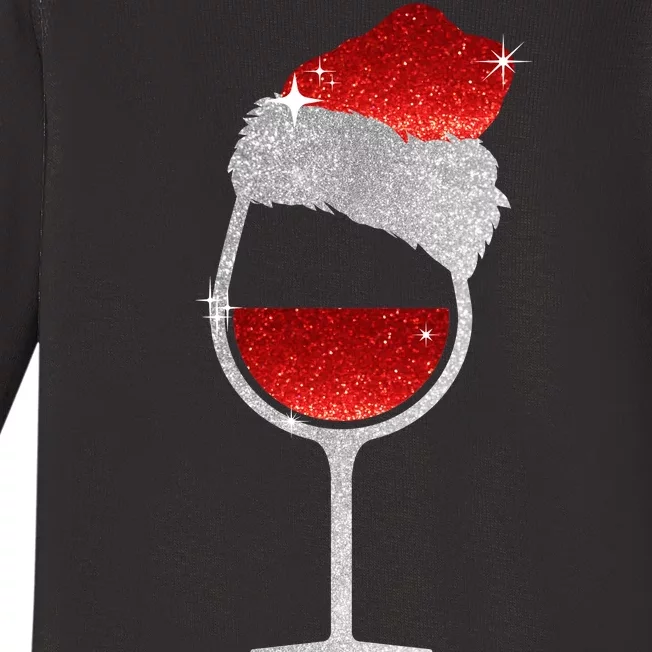 Santa Sparkly Wine Glass Baby Long Sleeve Bodysuit