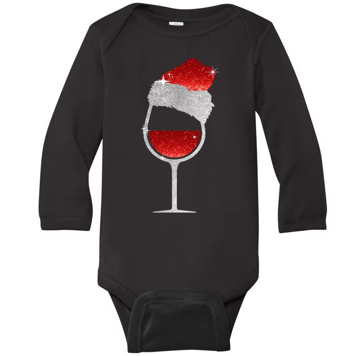 Santa Sparkly Wine Glass Baby Long Sleeve Bodysuit