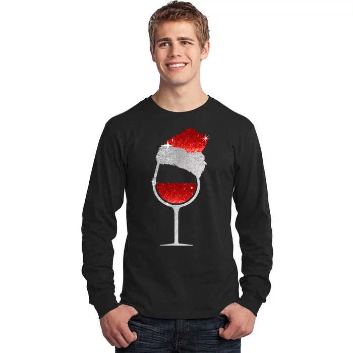 Santa Sparkly Wine Glass Tall Long Sleeve T-Shirt