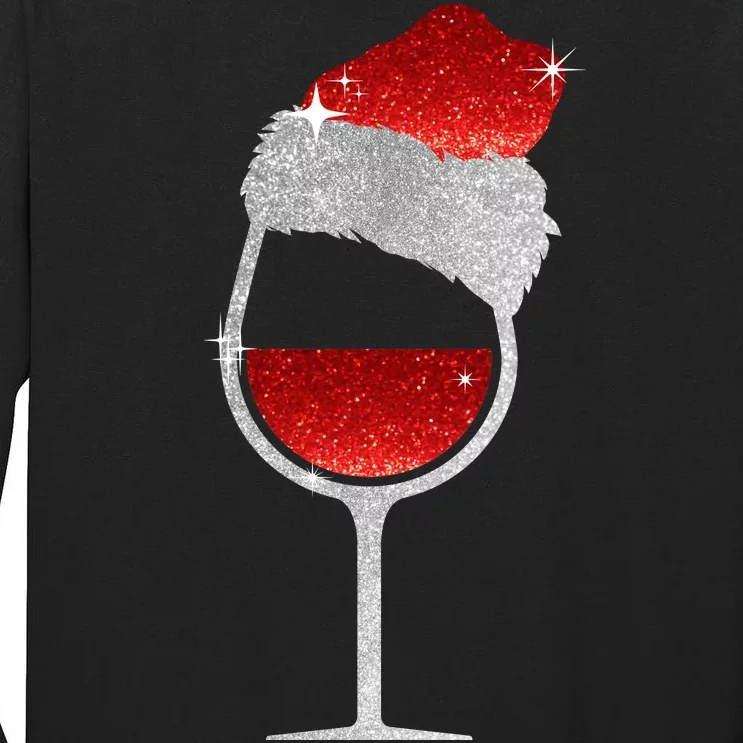 Santa Sparkly Wine Glass Tall Long Sleeve T-Shirt