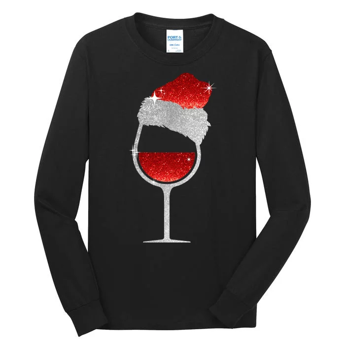 Santa Sparkly Wine Glass Tall Long Sleeve T-Shirt