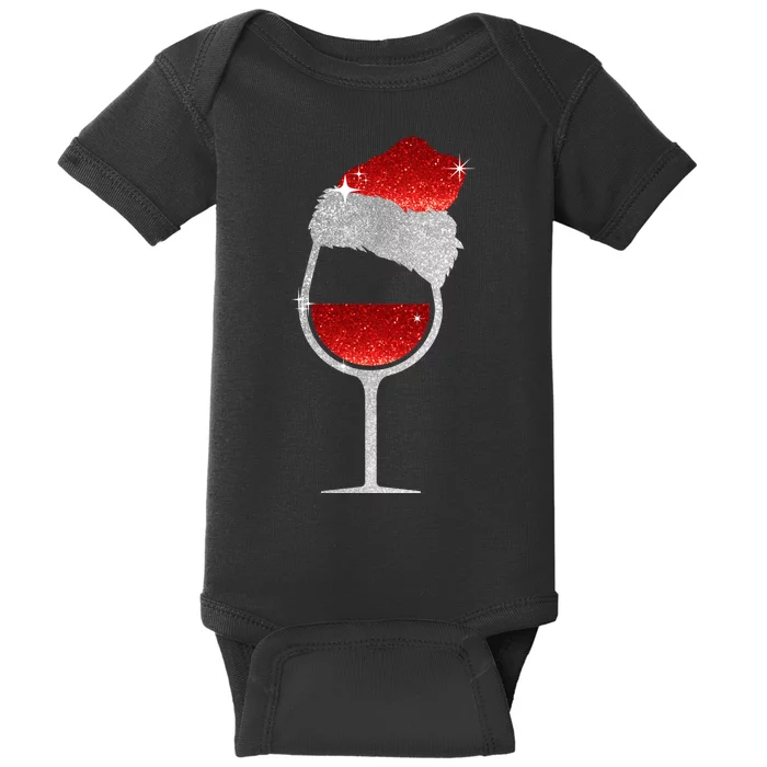 Santa Sparkly Wine Glass Baby Bodysuit