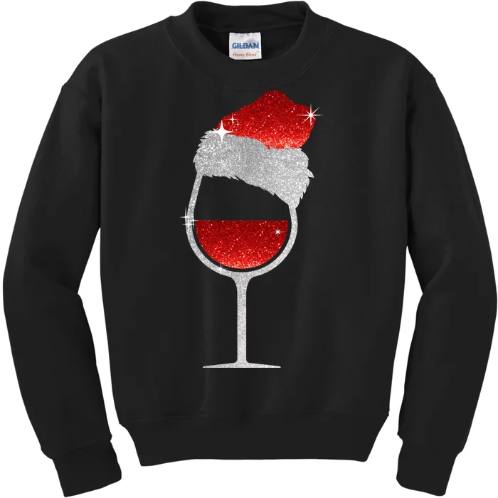 Santa Sparkly Wine Glass Kids Sweatshirt