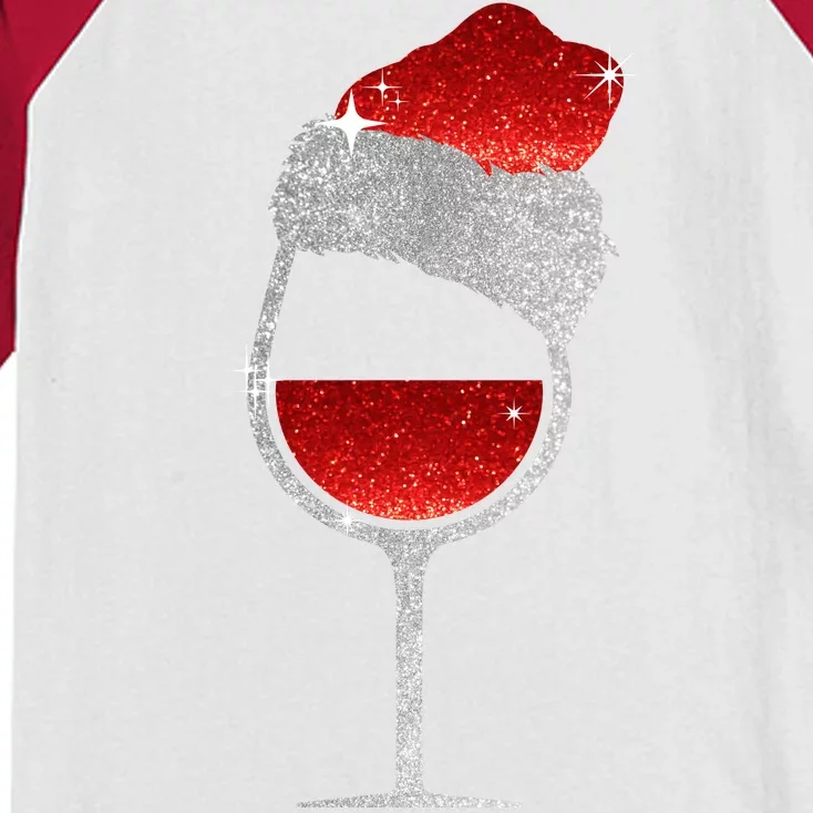 Santa Sparkly Wine Glass Kids Colorblock Raglan Jersey