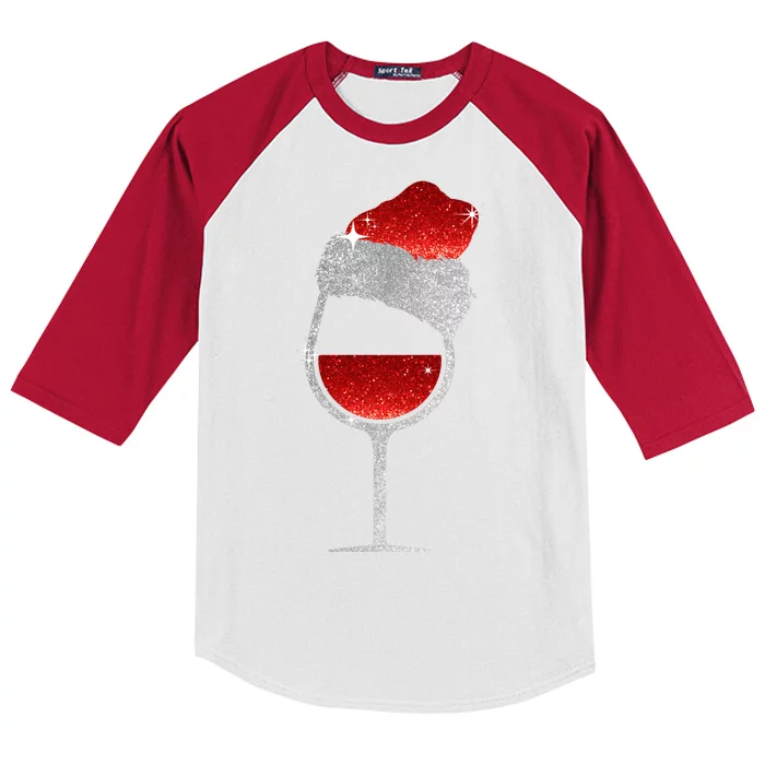 Santa Sparkly Wine Glass Kids Colorblock Raglan Jersey