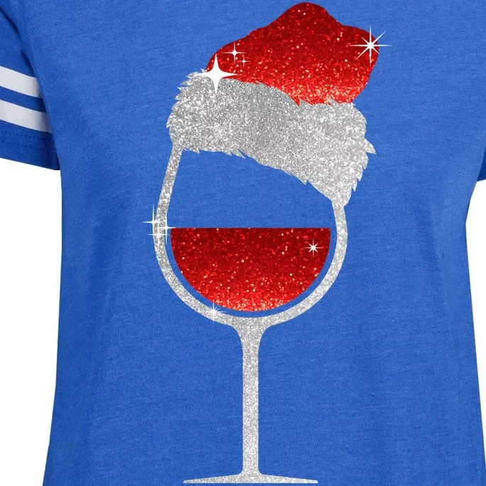 Santa Sparkly Wine Glass Enza Ladies Jersey Football T-Shirt