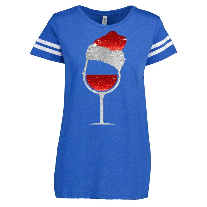 Santa Sparkly Wine Glass Enza Ladies Jersey Football T-Shirt