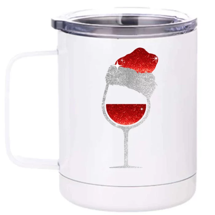 Santa Sparkly Wine Glass Front & Back 12oz Stainless Steel Tumbler Cup