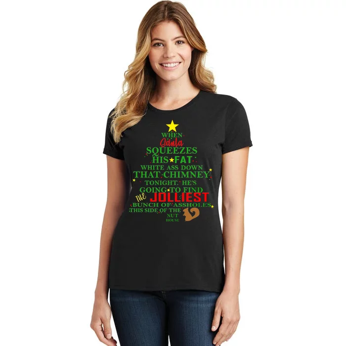 Santa Squeezes Down The Chimney Women's T-Shirt