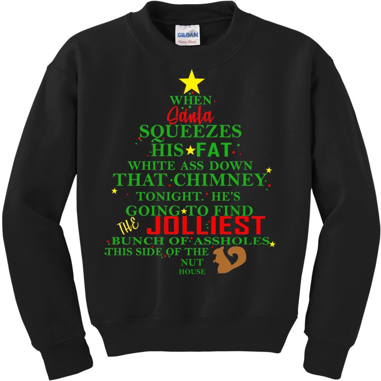Santa Squeezes Down The Chimney Kids Sweatshirt