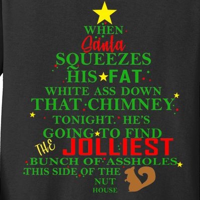 Santa Squeezes Down The Chimney Kids Long Sleeve Shirt