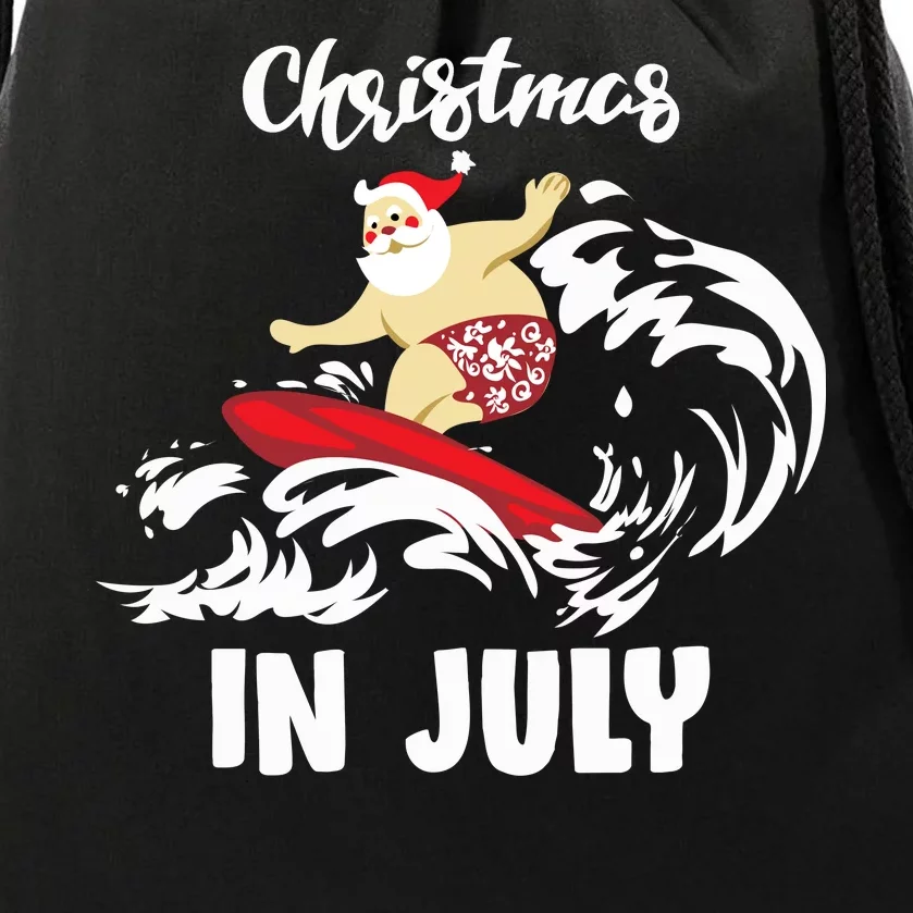 Santa Surfing Christmas In July Drawstring Bag