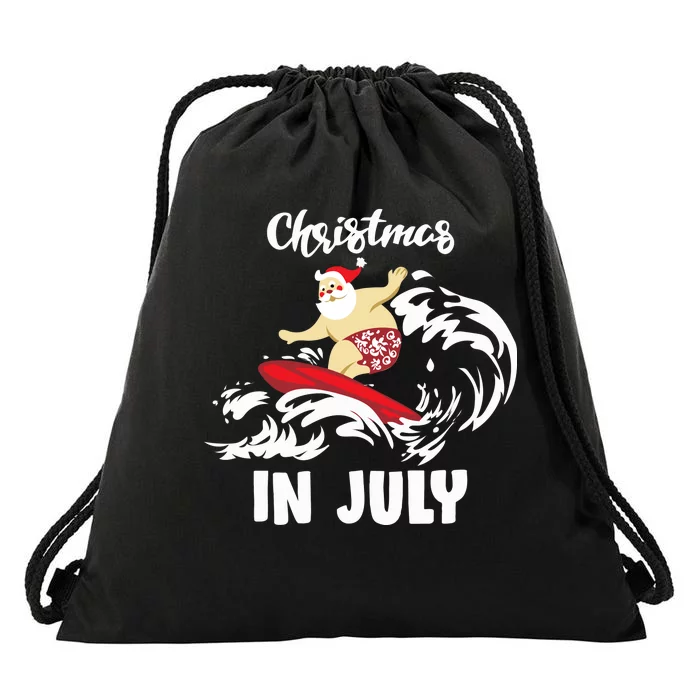 Santa Surfing Christmas In July Drawstring Bag