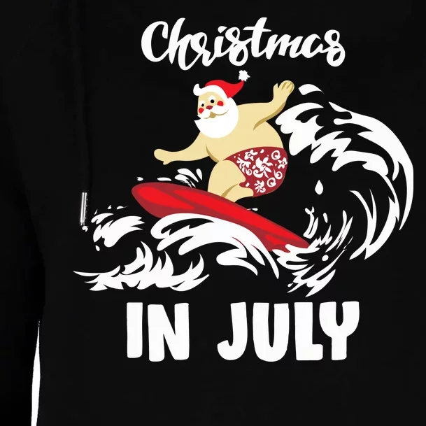 Santa Surfing Christmas In July Womens Funnel Neck Pullover Hood