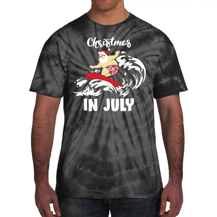 Santa Surfing Christmas In July Tie-Dye T-Shirt