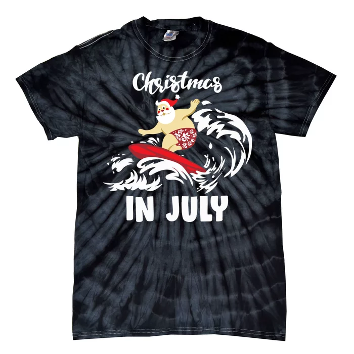 Santa Surfing Christmas In July Tie-Dye T-Shirt