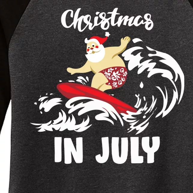 Santa Surfing Christmas In July Women's Tri-Blend 3/4-Sleeve Raglan Shirt