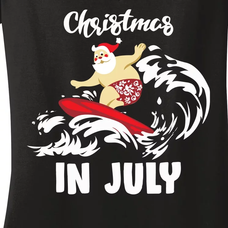 Santa Surfing Christmas In July Women's V-Neck T-Shirt