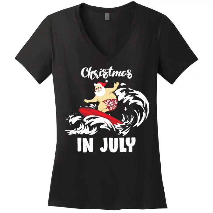 Santa Surfing Christmas In July Women's V-Neck T-Shirt