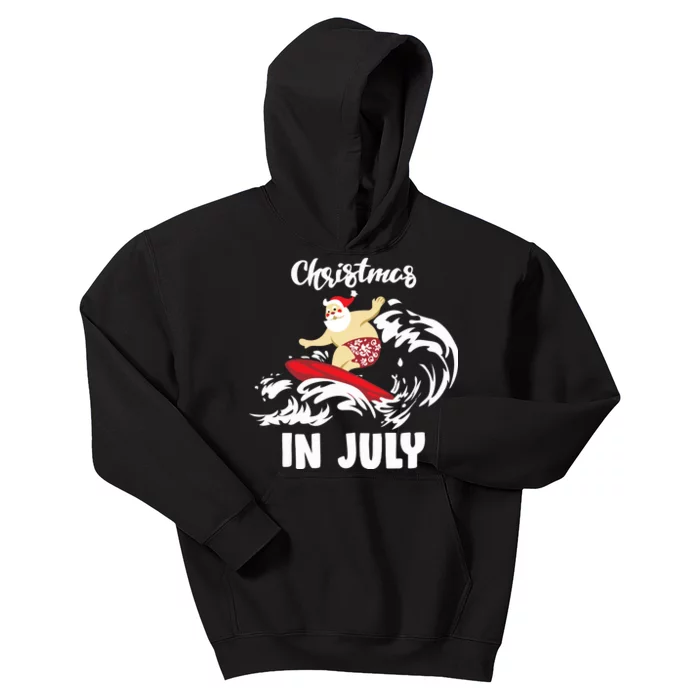 Santa Surfing Christmas In July Kids Hoodie