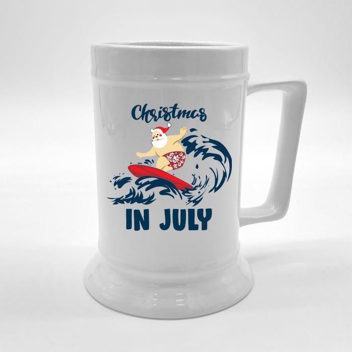 Santa Surfing Christmas In July Front & Back Beer Stein