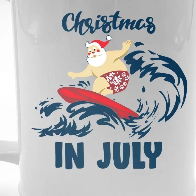 Santa Surfing Christmas In July Front & Back Beer Stein