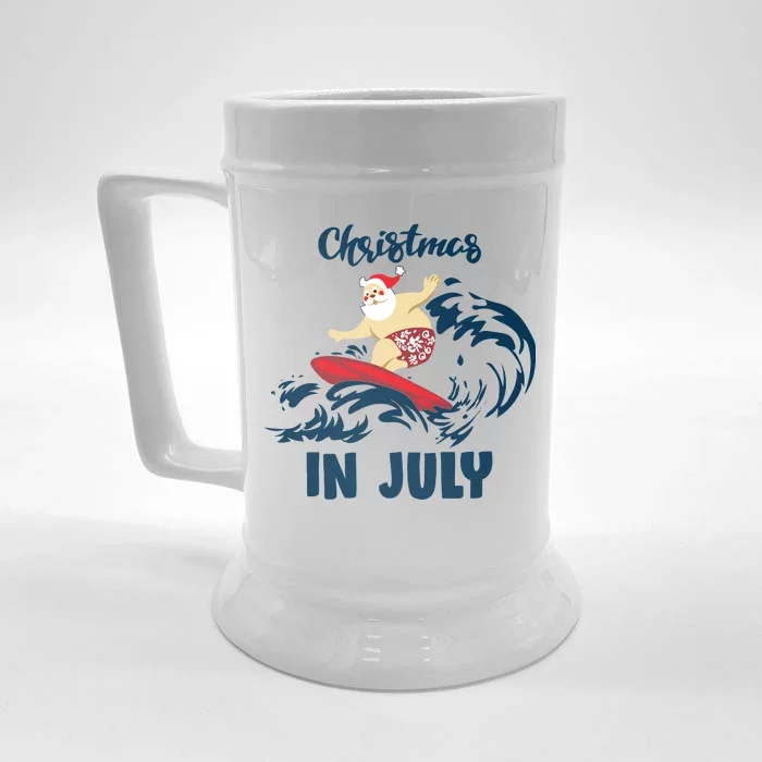 Santa Surfing Christmas In July Front & Back Beer Stein