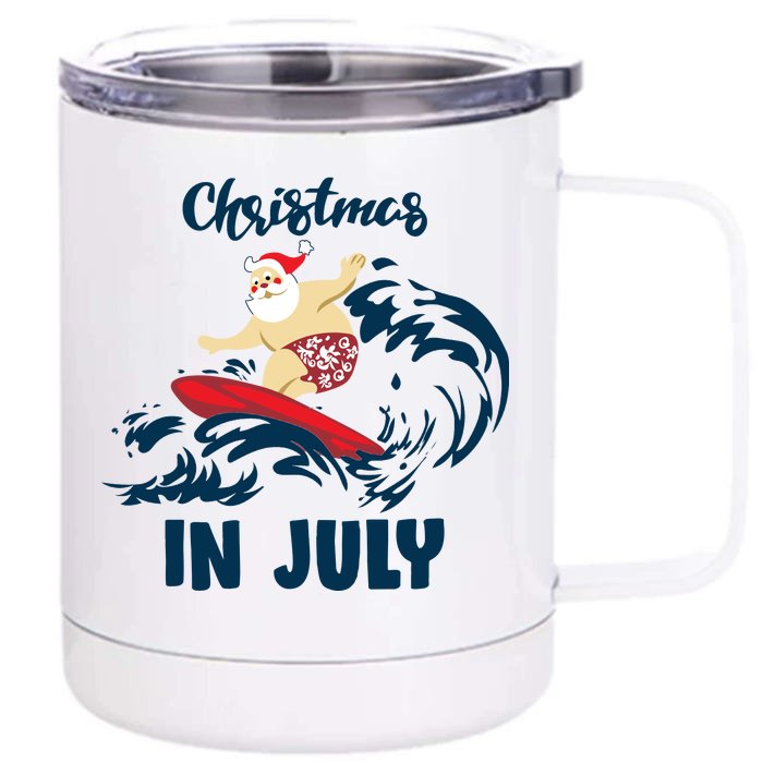 Santa Surfing Christmas In July Front & Back 12oz Stainless Steel Tumbler Cup