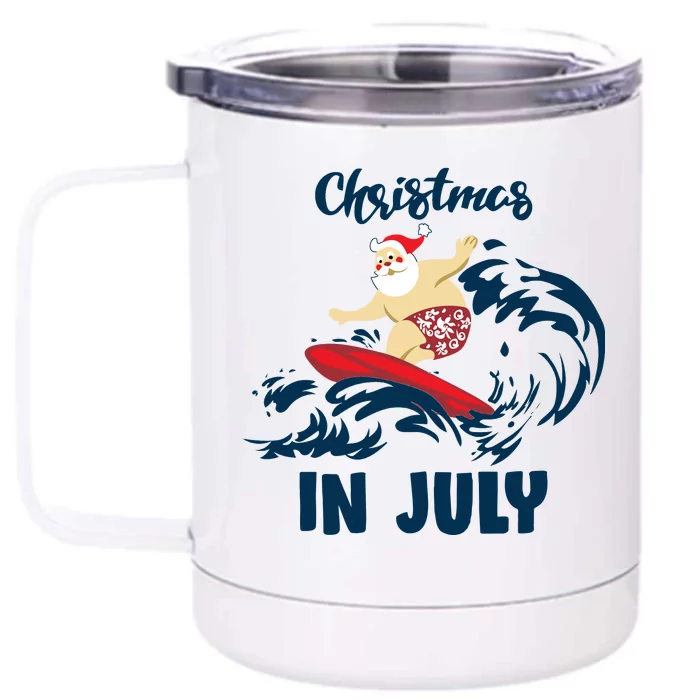 Santa Surfing Christmas In July Front & Back 12oz Stainless Steel Tumbler Cup