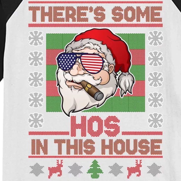 Santa There's Some Hos In This House Flag Ugly Christmas Sweater Kids Colorblock Raglan Jersey