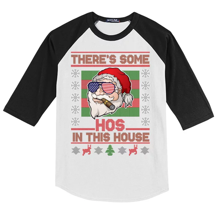 Santa There's Some Hos In This House Flag Ugly Christmas Sweater Kids Colorblock Raglan Jersey