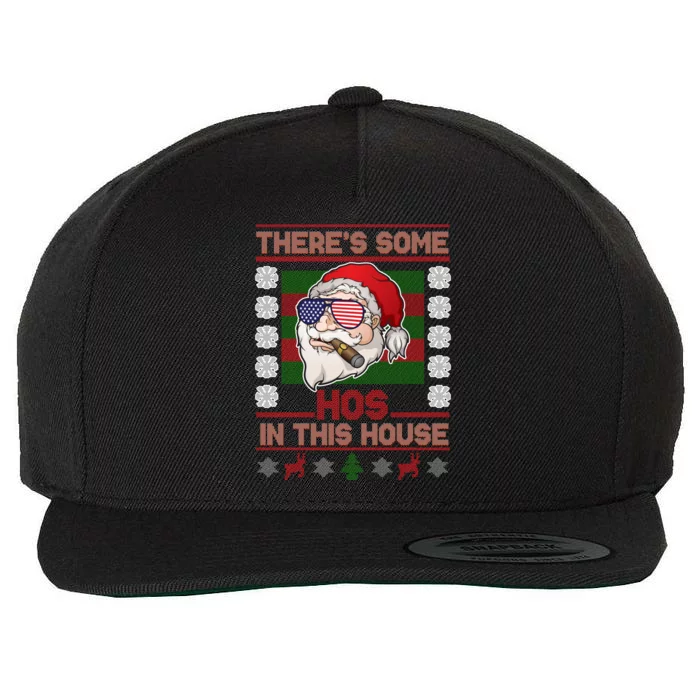 Santa There's Some Hos In This House Flag Ugly Christmas Sweater Wool Snapback Cap