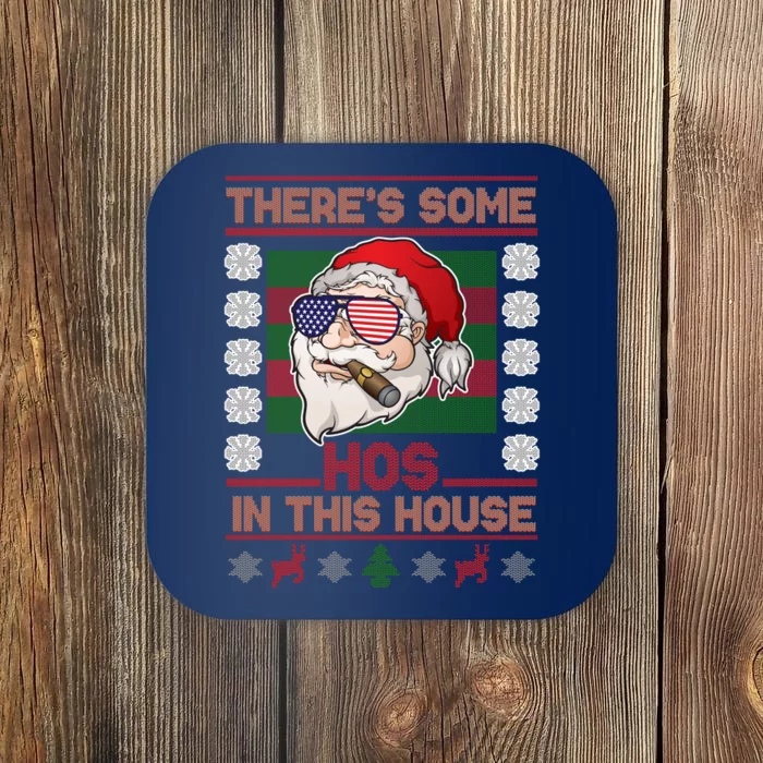 Santa There's Some Hos In This House Flag Ugly Christmas Sweater Coaster