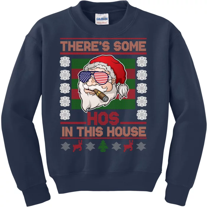 Santa There's Some Hos In This House Flag Ugly Christmas Sweater Kids Sweatshirt