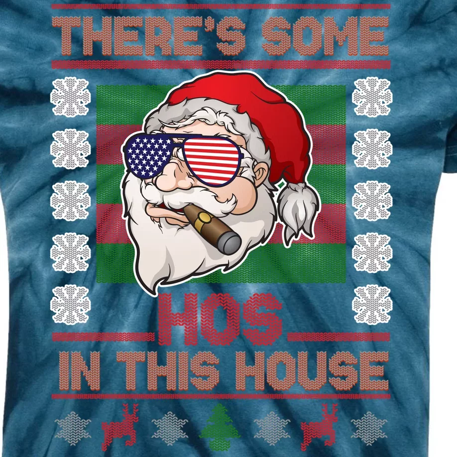 Santa There's Some Hos In This House Flag Ugly Christmas Sweater Kids Tie-Dye T-Shirt