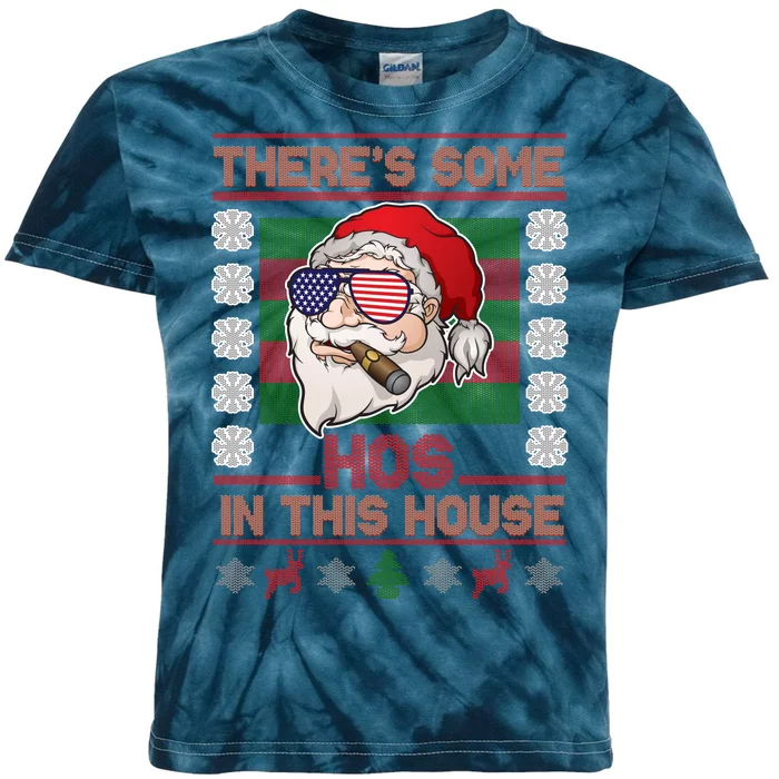 Santa There's Some Hos In This House Flag Ugly Christmas Sweater Kids Tie-Dye T-Shirt