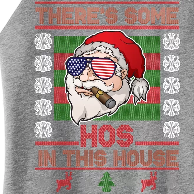 Santa There's Some Hos In This House Flag Ugly Christmas Sweater Women’s Perfect Tri Rocker Tank