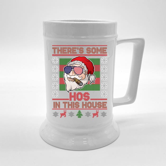 Santa There's Some Hos In This House Flag Ugly Christmas Sweater Front & Back Beer Stein