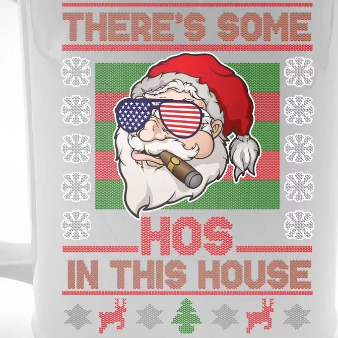 Santa There's Some Hos In This House Flag Ugly Christmas Sweater Front & Back Beer Stein