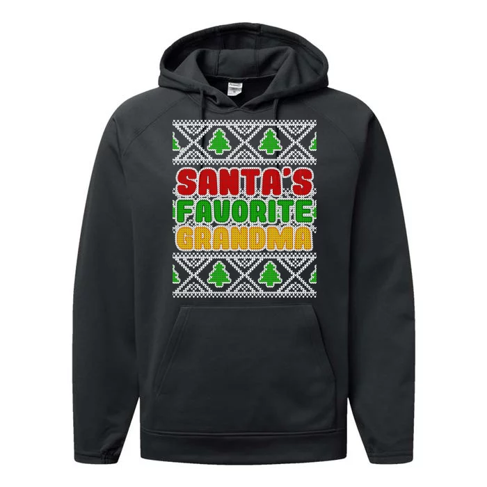 Santa's Favorite Grandma Ugly Sweater Performance Fleece Hoodie