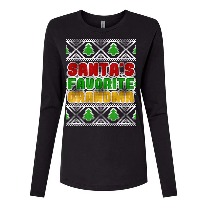 Santa's Favorite Grandma Ugly Sweater Womens Cotton Relaxed Long Sleeve T-Shirt