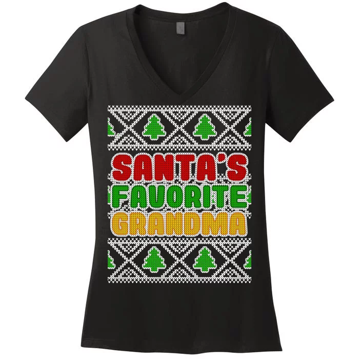 Santa's Favorite Grandma Ugly Sweater Women's V-Neck T-Shirt