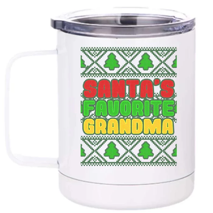 Santa's Favorite Grandma Ugly Sweater Front & Back 12oz Stainless Steel Tumbler Cup