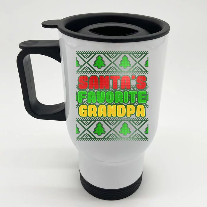 Santa's Favorite Grandpa Ugly Sweater Front & Back Stainless Steel Travel Mug