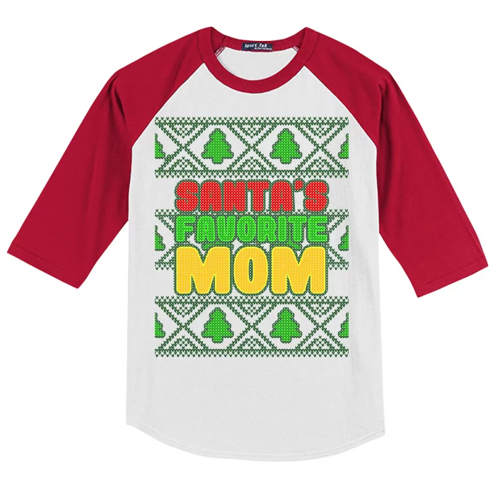 Santa's Favorite Mom Ugly Sweater Kids Colorblock Raglan Jersey