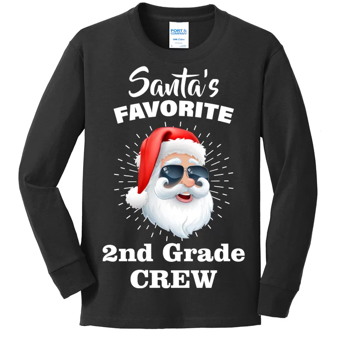 Santa's Favorite Second Grade Crew Christmas Kids Long Sleeve Shirt