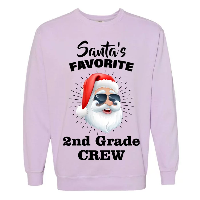 Santa's Favorite Second Grade Crew Christmas Garment-Dyed Sweatshirt