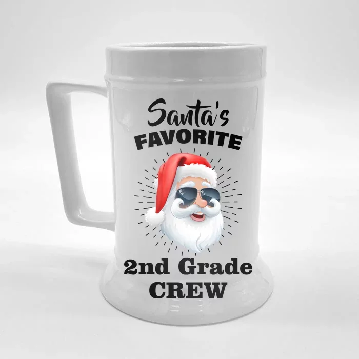 Santa's Favorite Second Grade Crew Christmas Front & Back Beer Stein