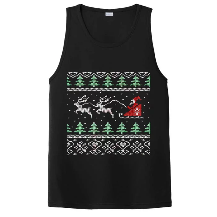 Santa's Retro Sleigh And Reindeer Ugly Christmas Sweater Performance Tank