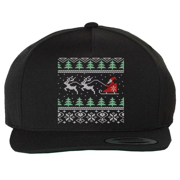 Santa's Retro Sleigh And Reindeer Ugly Christmas Sweater Wool Snapback Cap